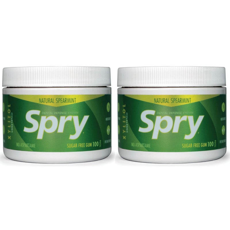 Spry Fresh Natural Xylitol Chewing Gum Dental Defense System - Aspartame-Free, Sugar-Free, Non-GMO, Gluten-Free (Spearmint, 100 Count - Pack of 2) - Image 1